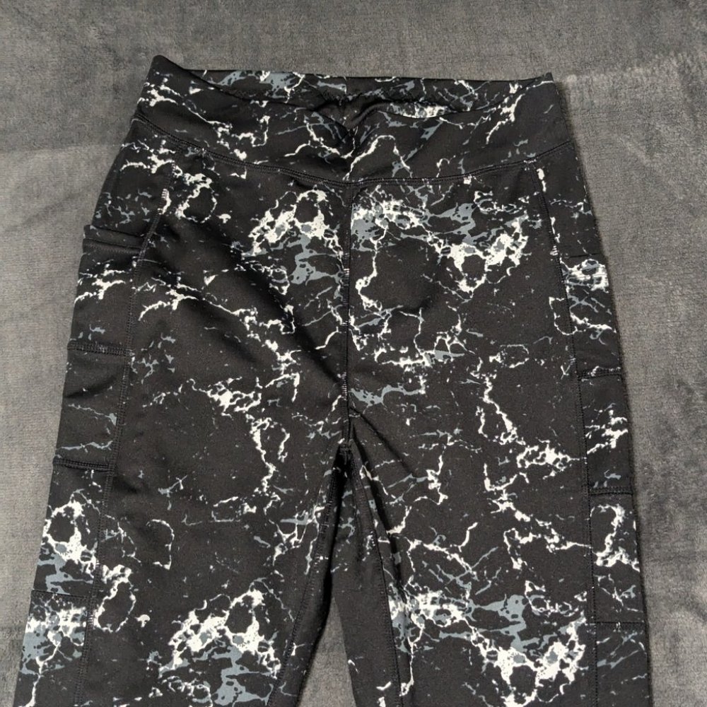 POPfit Stella Leggings, Black and White Marble, Size L
